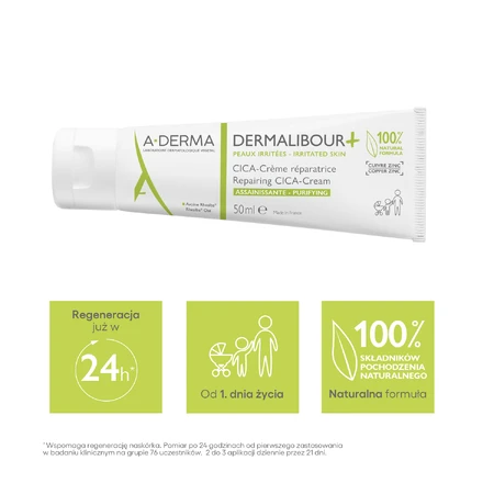 A-Derma Dermalibour+ Cica, crema regeneradora para pieles irritadas, a partir del 1 día de edad, 50 ml