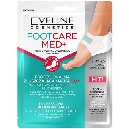 Eveline Cosmetics Foot Care Med+, mascarilla exfoliante profesional S.O.S. para talones callosos, encallecidos y secos, 1 par