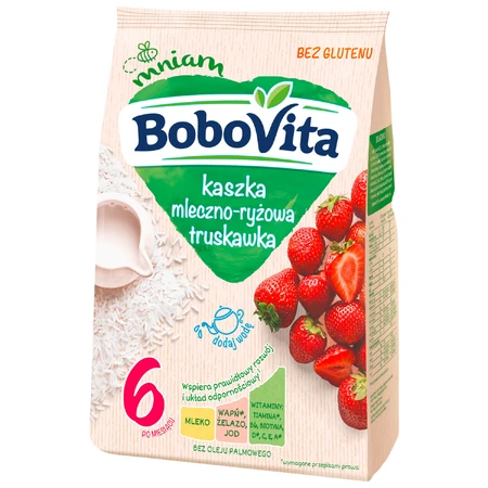 BoboVita Bouillie de riz au lait, fraise, sans gluten, après 6 mois, 230 g