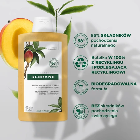Klorane, champú capilar de mango, 400 ml