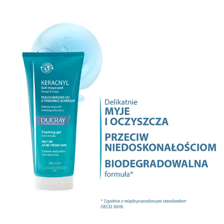 Ducray Keracnyl, schäumendes Gel für Gesicht und Körper, 200 ml