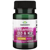 Swanson Vitamines D3 &amp; K2, vitamine D 2000 IU + vitamine K 75 µg, 60 gélules végétales