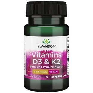 Swanson Vitaminen D3 &amp; K2, vitamine D 2000 IE + vitamine K 75 µg, 60 plantaardige capsules