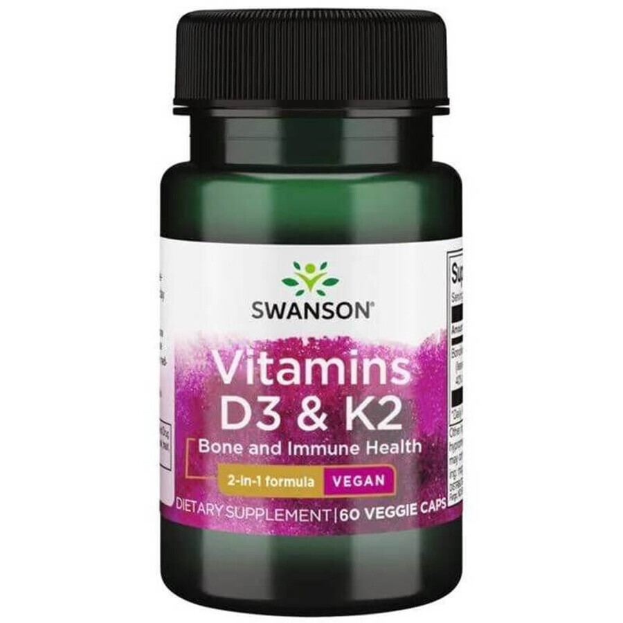 Swanson Vitamins D3 &amp; K2, vitamina D 2000 UI + vitamina K 75 µg, 60 capsule vegetali
