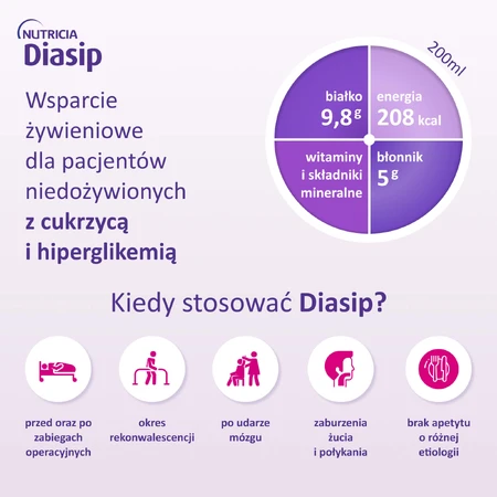 Diasip, nutritional preparation for diabetics, vanilla flavor, 4 x 200 ml