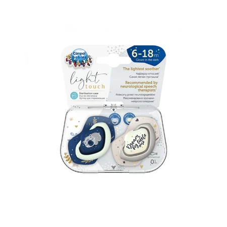 Canpol Babies Pacifier, Silicone, Symmetrical, Glow in the Dark, Sleepy Koala, Blue, 6-18 Months, 2 Pieces
