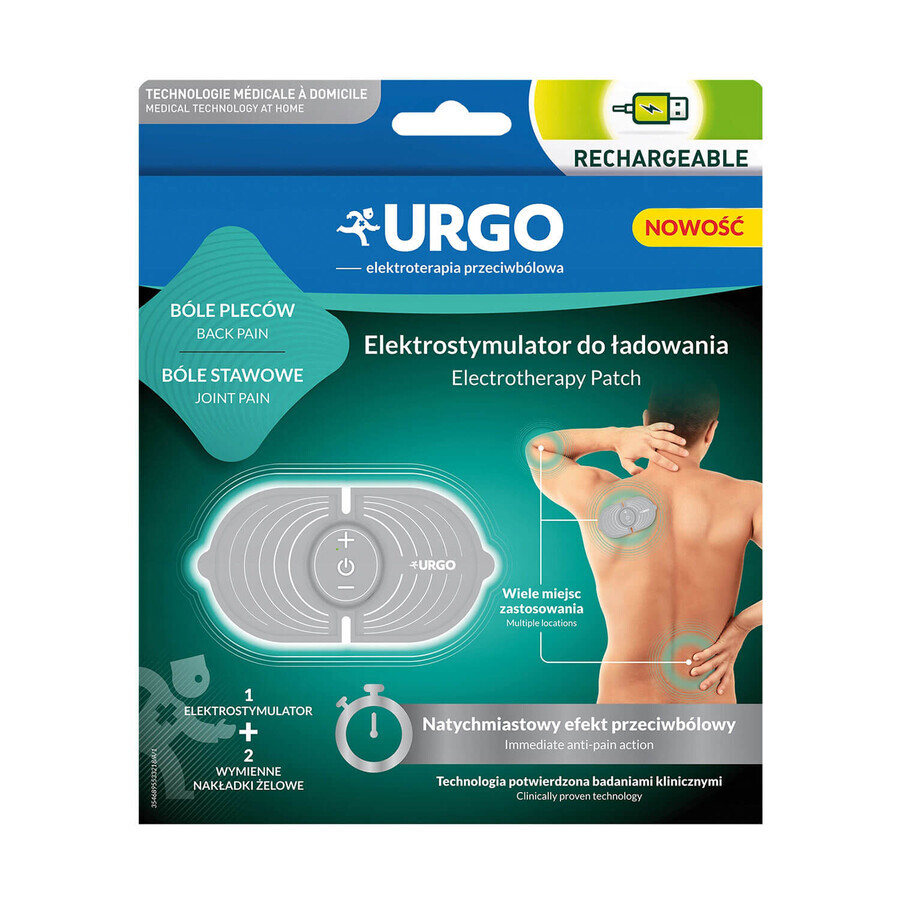 Boutique Urgo TENS, électrostimulateur rechargeable + 2 coussins de gel interchangeables Urgo TENS, électrostimulateur rechargeable + 2 coussins de gel interchangeables