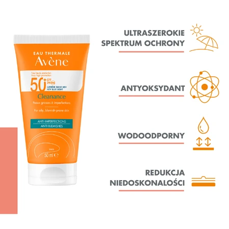 Avene Cleanance Sun Protective Face Cream, Oily and Blemish-Prone Skin, SPF 50+, 50ml