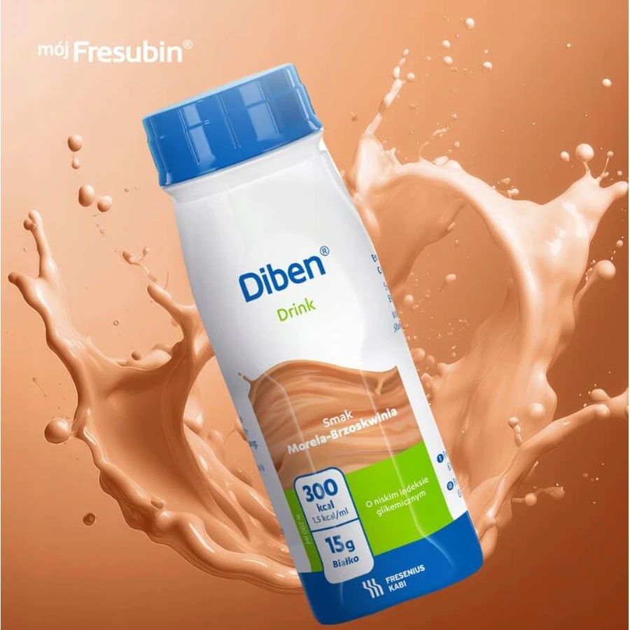 Diben Drink, voedingspreparaat, abrikozen- en perziksmaak, 4 x 200 ml