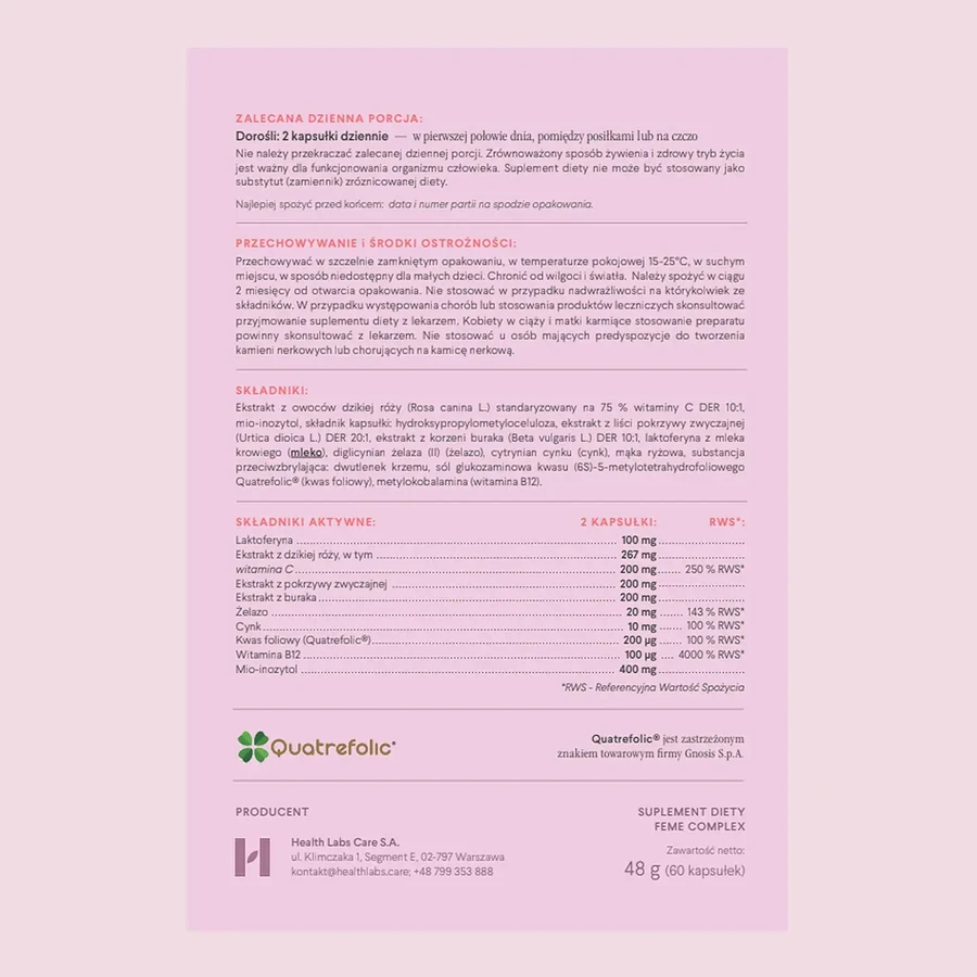 Complejo FeMe de Health Labs, 60 cápsulas