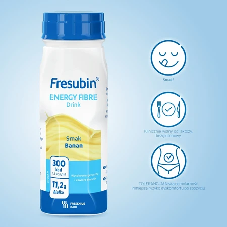 Fresubin Energy Fibre Drink, nutritional supplement, banana flavour, 4 x 200 ml