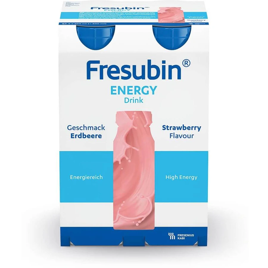 Fresubin Energy Drink, Nährstoffpräparat, Erdbeergeschmack, 4x200 ml