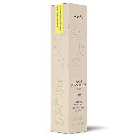Resibo Team Zonnebrandcrème, hydraterende en regulerende crème, SPF 30, licht, 40 ml 