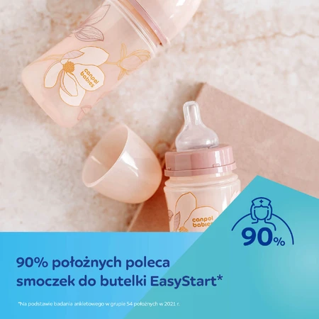 Canpol Babies EasyStart, biberon anti-colique, bec large, or, rose, 35/240, à partir de 3 mois, 240 ml