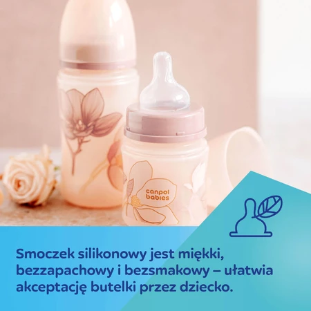 Canpol Babies EasyStart, biberon anti-colique, bec large, or, rose, 35/240, à partir de 3 mois, 240 ml