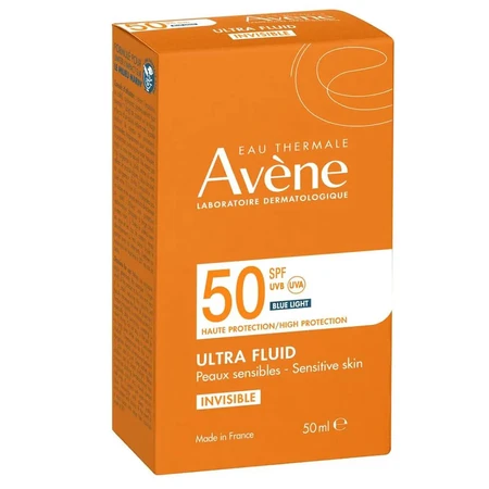Avene Ultra Fluid Invisible, onzichtbare gezichtszonnebrandcrème, gevoelige huid, SPF 50+, 50 ml
