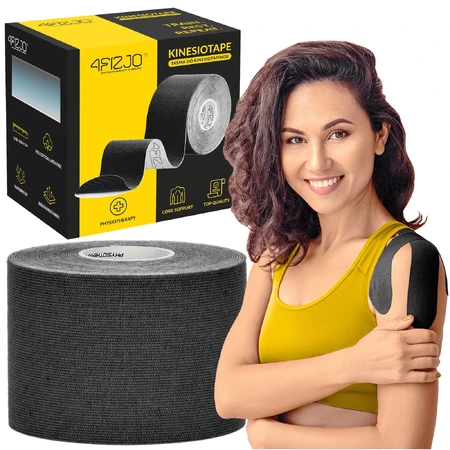 4Fizjo, cinta de kinesiotaping, negra, 5 cm x 5 m