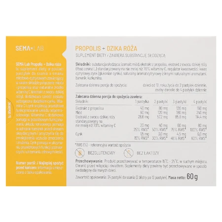 SEMA Lab Propolis + Wildrose, Honig- und Zitronengeschmack, 24 Lutschtabletten