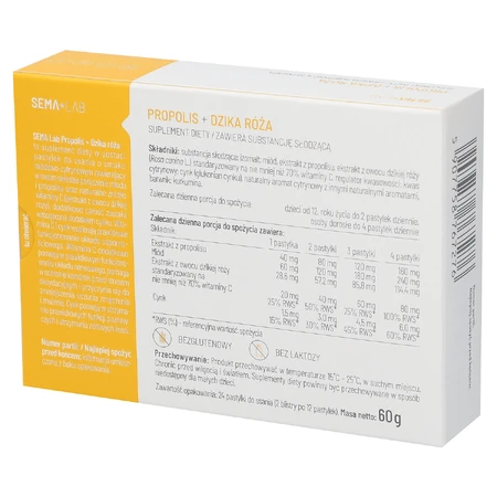 SEMA Lab Propolis + Wildrose, Honig- und Zitronengeschmack, 24 Lutschtabletten