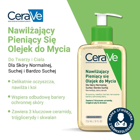 CeraVe, moisturizing foaming oil with ceramides for washing, 236 ml