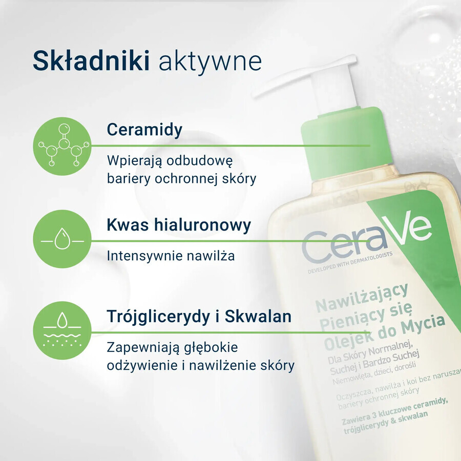 CeraVe, aceite espumoso hidratante con ceramidas para el lavado, 236 ml