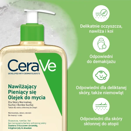 CeraVe, moisturizing foaming oil with ceramides for washing, 473 ml