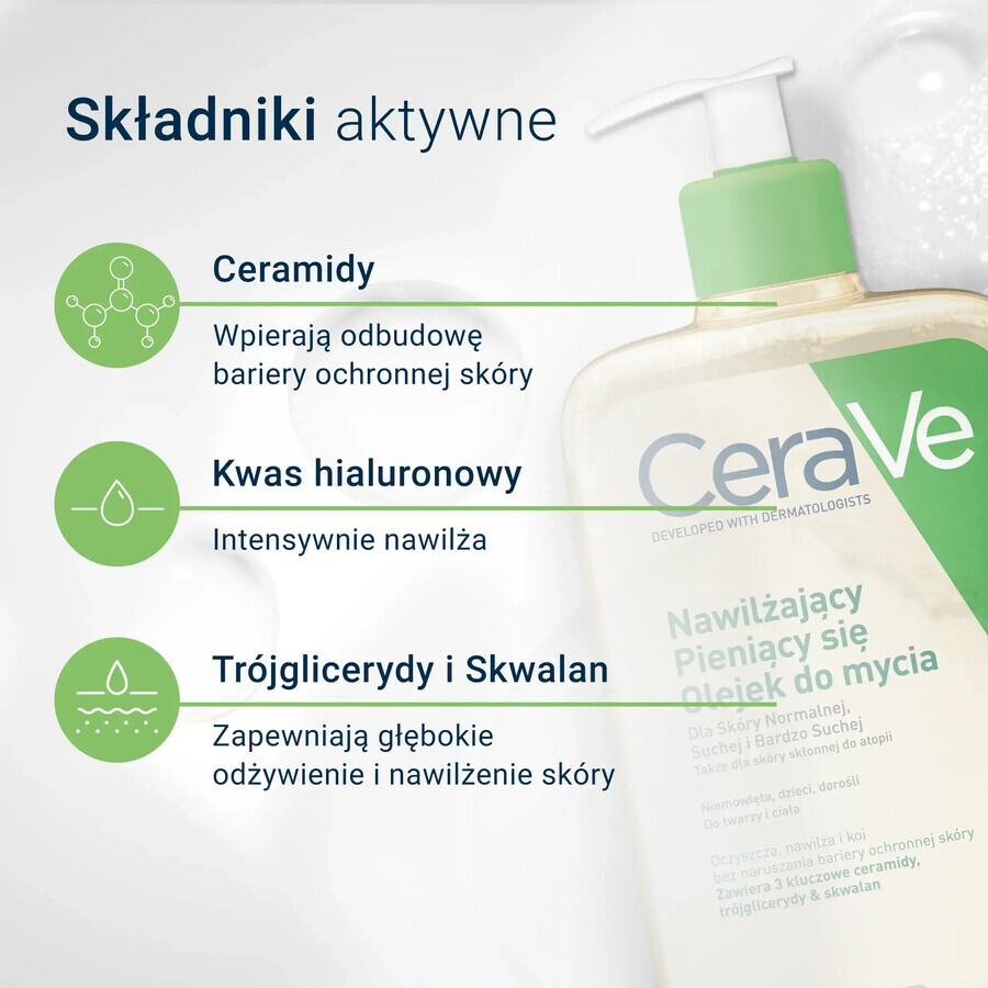 CeraVe, moisturizing foaming oil with ceramides for washing, 473 ml