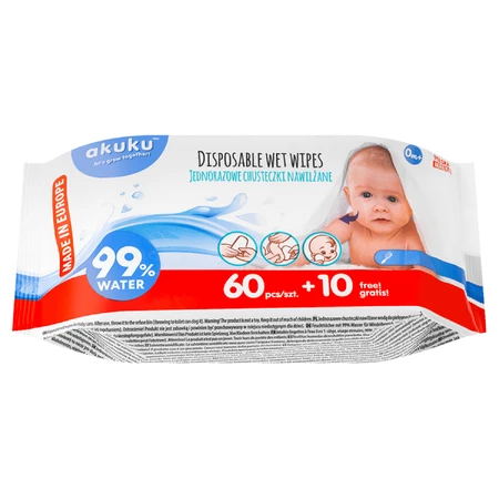 AKUKU, vochtige doekjes, A0031, vanaf de geboorte, 60 stuks + 10 gratis