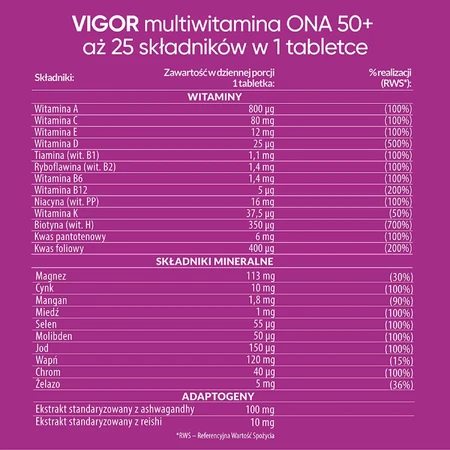 Vigor Multivitamínico Ona 50+, 60 comprimidos