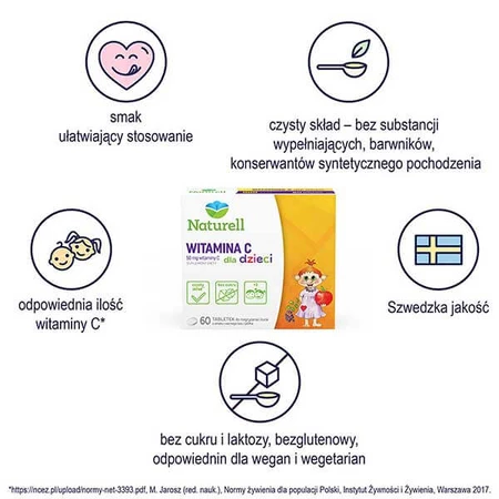 Naturell Vitamine C voor kinderen 50 mg, vlierbessen- en appelsmaak, 60 kauwtabletten
