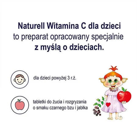 Naturell Vitamine C voor kinderen 50 mg, vlierbessen- en appelsmaak, 60 kauwtabletten