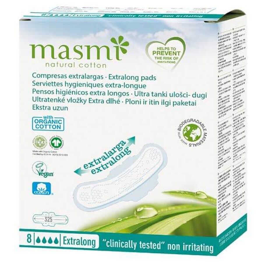 Shop Masmi Natural Cotton, Damenbinden aus Bio-Baumwolle, mit Kiemen, extra lang und hauchdünn, Extralang, 8 Stück Masmi Natural Cotton, Damenbinden aus Bio-Baumwolle, mit Kiemen, extra lang und hauchdünn, Extralang, 8 Stück