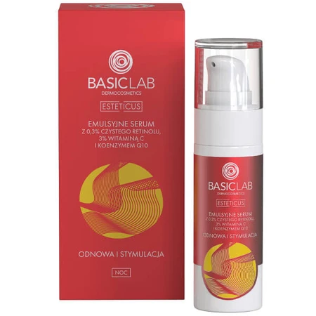 BasicLab Esteticus, sérum emulsión con retinol puro 0,3% para noche, renovación y estimulación, 30 ml