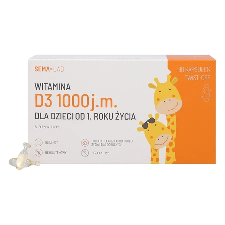SEMA Lab Vitamina D 1000 UI para niños a partir de 1 año y adultos, 90 cápsulas twist-off
