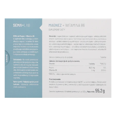 SEMA Lab Magnesium + Vitamine B6, 60 filmomhulde tabletten