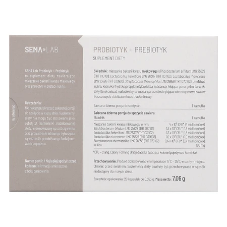 SEMA Lab Probiotic + Prebiotic, 20 Kapseln mit verzögerter Freisetzung