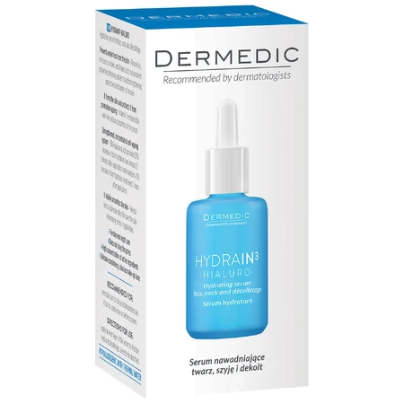 Dermedic Hydrain 3 Hialuro, sérum hydratant pour le visage, le cou et le décolleté, peaux déshydratées et sèches, 30 ml