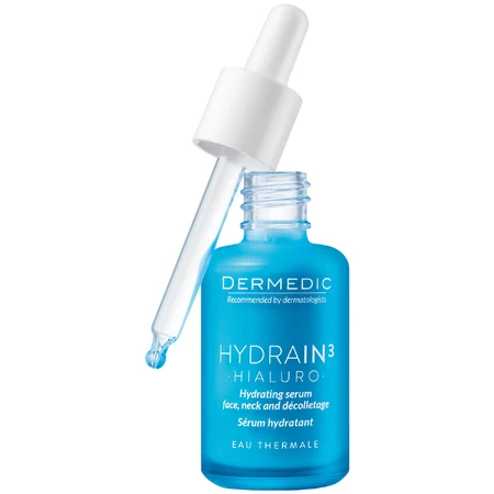 Dermedic Hydrain 3 Hialuro, sérum hydratant pour le visage, le cou et le décolleté, peaux déshydratées et sèches, 30 ml