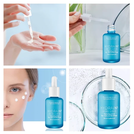 Dermedic Hydrain 3 Hialuro, sérum hydratant pour le visage, le cou et le décolleté, peaux déshydratées et sèches, 30 ml