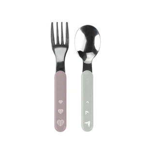 BabyOno, cubiertos infantiles, acero inoxidable, rosa-gris, 1065/ 02, a partir de 12 meses