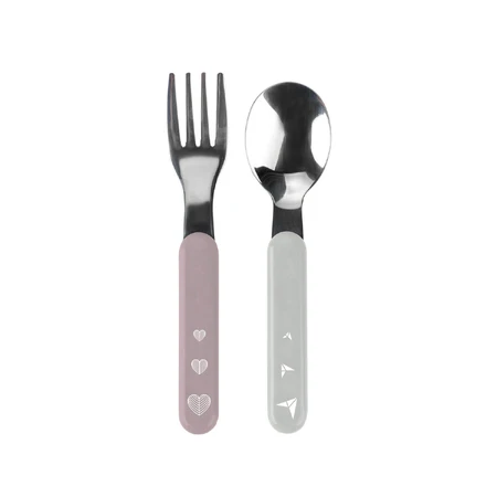 BabyOno, cubiertos infantiles, acero inoxidable, rosa-gris, 1065/ 02, a partir de 12 meses