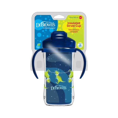 Dr Brown's, taza térmica con pajita y asas, azul, a partir de 12 meses, 300 ml
