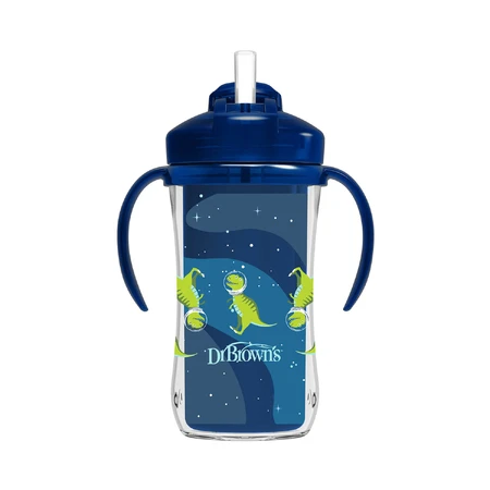 Dr Brown's, taza térmica con pajita y asas, azul, a partir de 12 meses, 300 ml