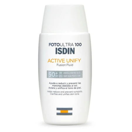 Isdin Fotoultra 100 Active Unify, fluido corrector de decoloración, SPF 50+, 50 ml