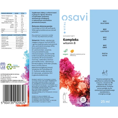 Osavi Vital Vitamin B complex, spray buccal, arôme orange, 25 ml