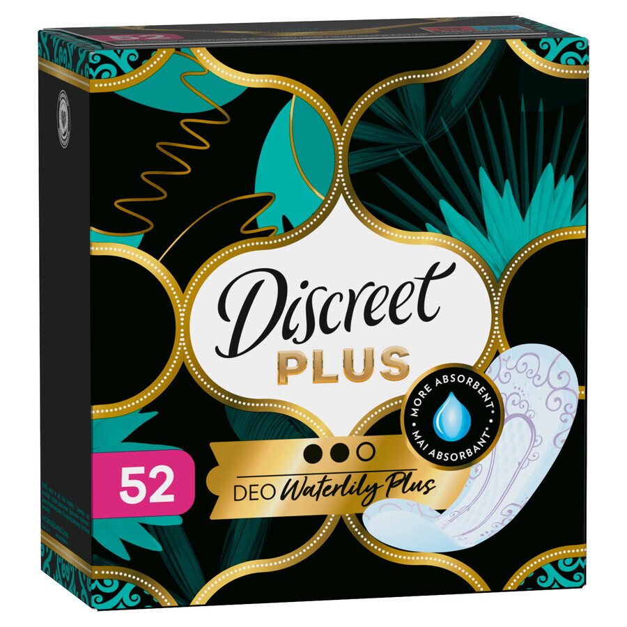 Discreet Plus Deo, toallas sanitarias transpirables, Waterlily, 52 piezas