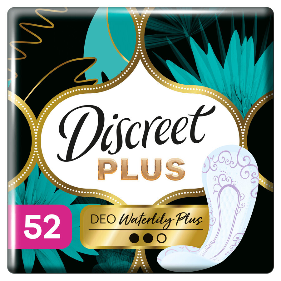 Discreet Plus Deo, toallas sanitarias transpirables, Waterlily, 52 piezas