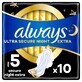 Always Ultra Secure Night, Damenbinden mit Fl&#252;geln, Gr&#246;&#223;e 5, Extra, 10 St&#252;ck