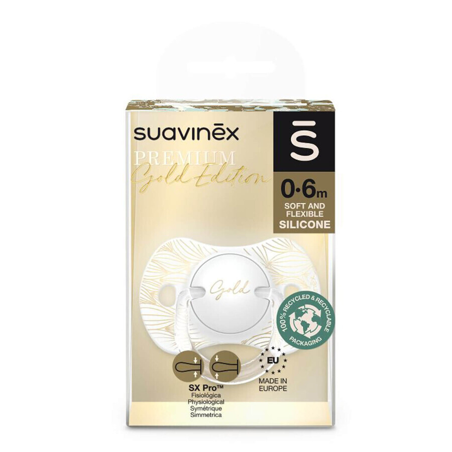 Suavinex SX Pro Gold Edition, fopspeen, siliconen, fysiologisch, beige, 0-6 maanden, 1 stuk 