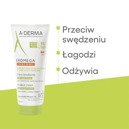A-Derma Exomega Control, crème émolliente, peaux sèches et atopiques, dès le 1er jour, 200 ml